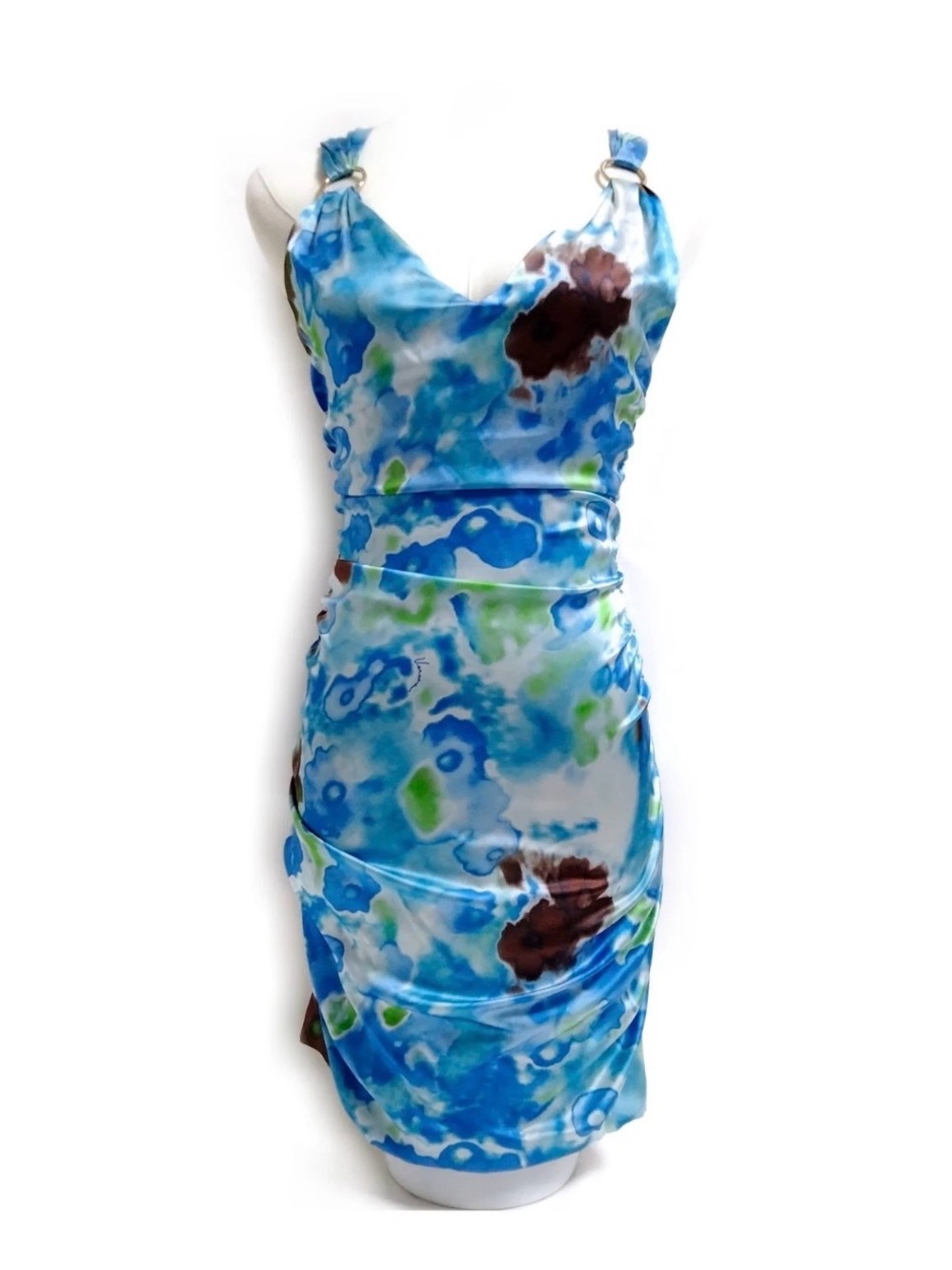 2003 Versace Blue Floral Silk Mini Dress